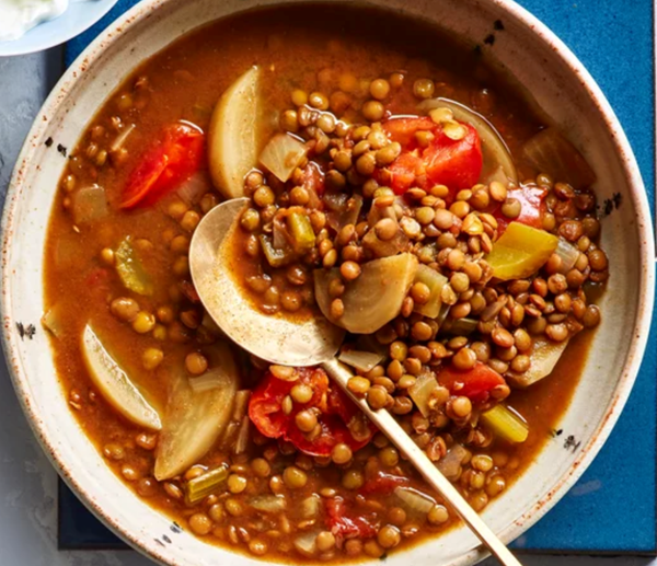 Berbere-spiced lentil & turnip soup