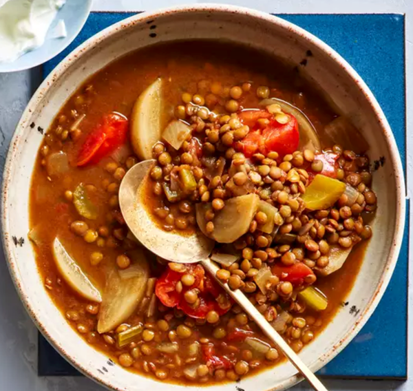Berbere-spiced lentil & turnip soup