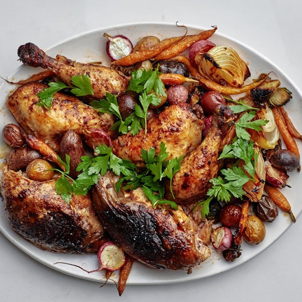 Berbere-spiced roast chicken and vegetables [Chris Williams, Lucille's]