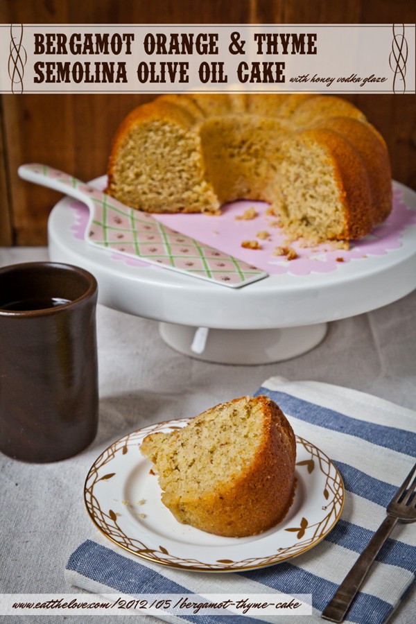 Bergamot orange & thyme semolina olive oil cake with honey vodka glaze 
