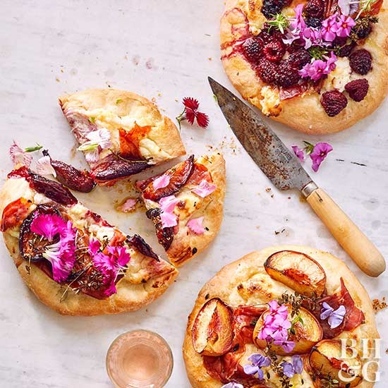 Berry & stone fruit ricotta pizzas