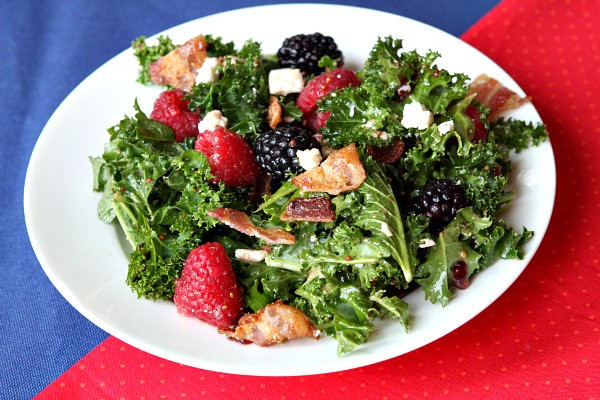 Berry and bacon kale salad with blackberry vinaigrette