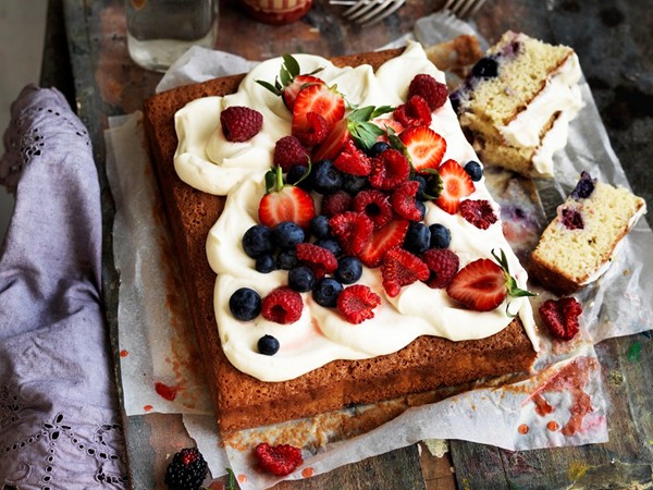 Berry and coconut tres leches cake