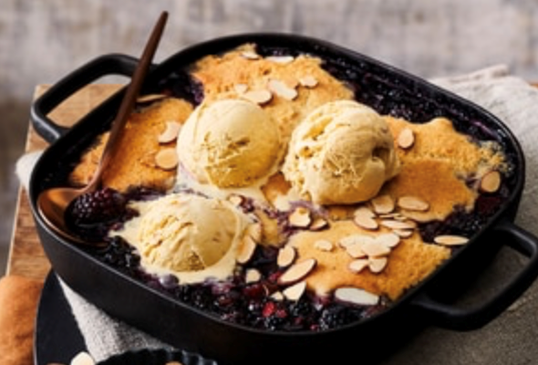 Berry and ginger cobbler pudding