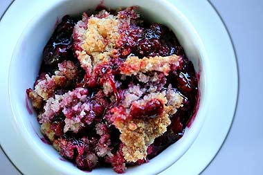 Berry cobbler with coconut walnut topping
