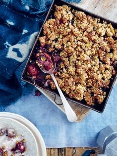 Berry crumble with coconut cream custard