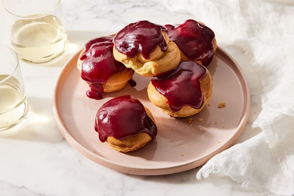 Berry-glazed cream puffs