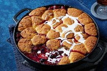 Berry jam and honey cobbler