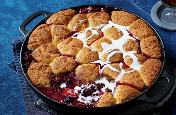 Berry jam and honey cobbler