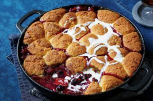 Berry jam and honey cobbler