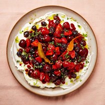 Berry platter with sheep's labneh and orange oil