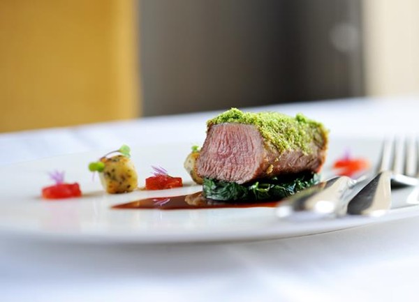 Best end of new season lamb with a pine nut and wild garlic crust and tarragon gnocchi