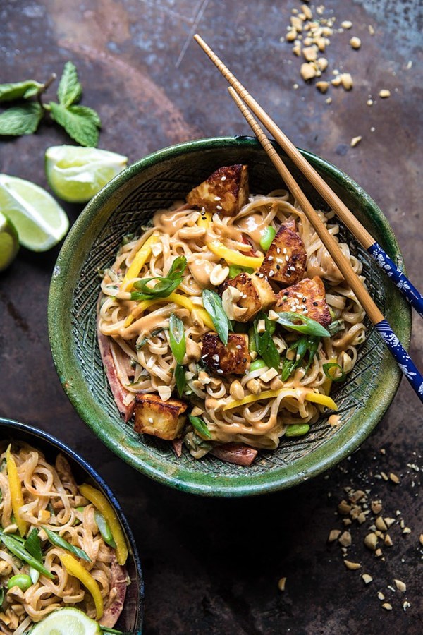 Better than takeout 20 minute peanut noodles with sesame halloumi