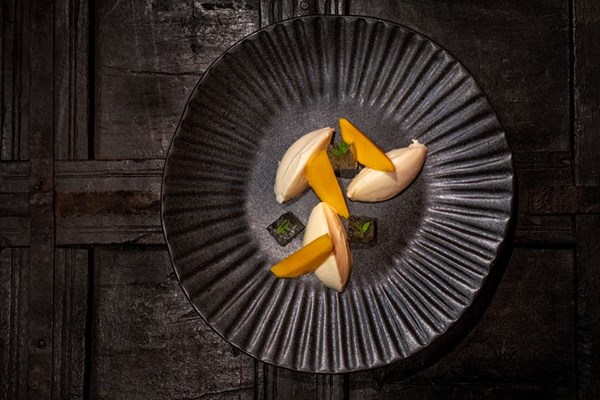 Bhapa doi with Alphonso mango and lime jelly