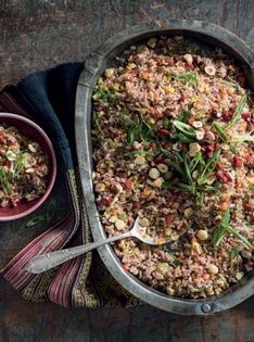 Bhutanese red rice, goji berry & hazelnut salad