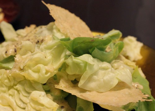 Bibb lettuce with creamy Parmesan dressing and cheese crisps