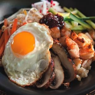 Bibimbap with grilled shrimp & mushrooms