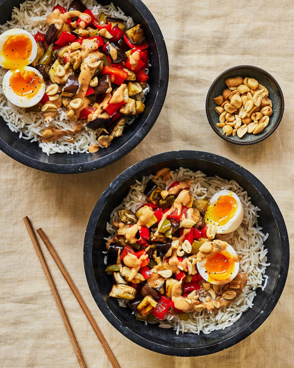 Bibimbap with miso-peanut sauce