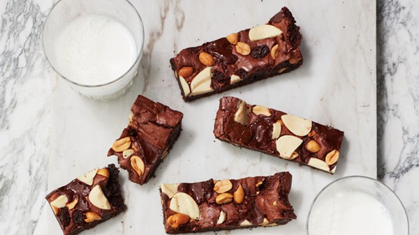Big-batch triple-chocolate brownie bars