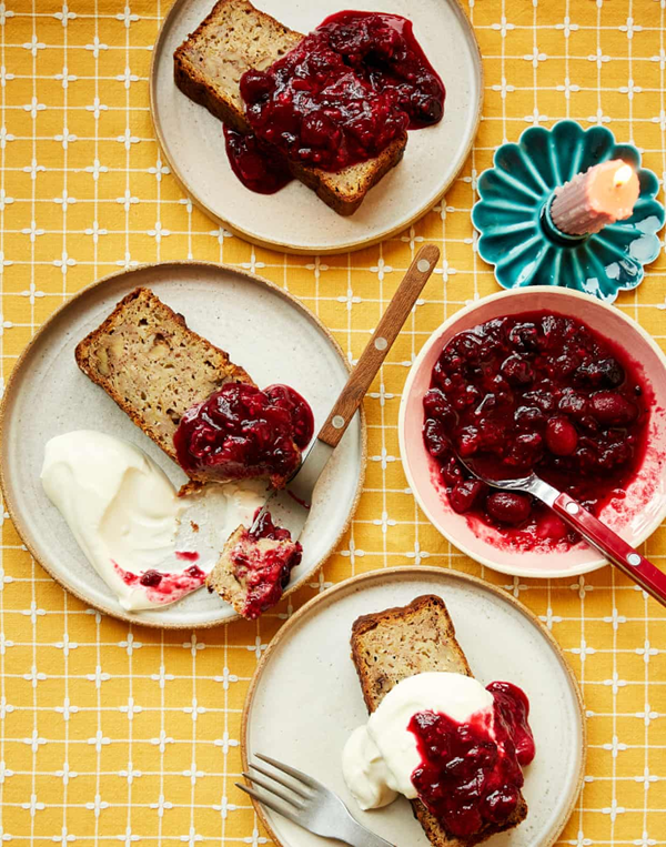 Bircher muesli loaf and cranberry compote