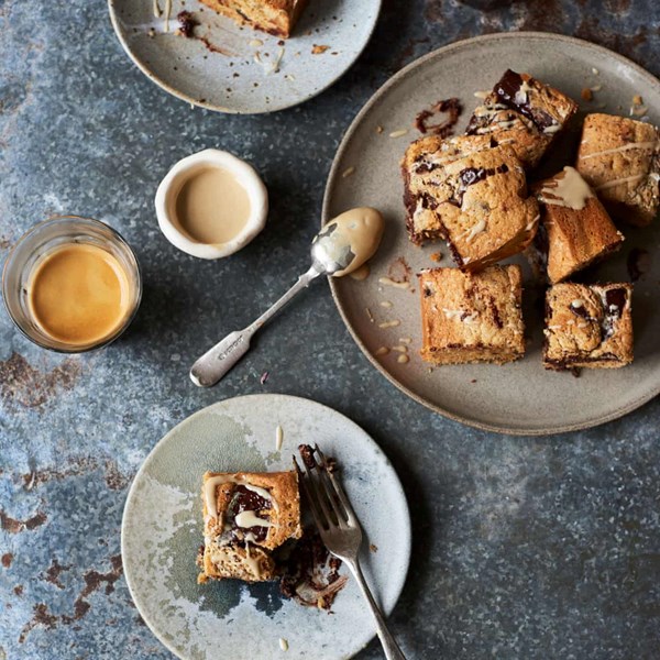 Birthday chocolate chip tahini blondies