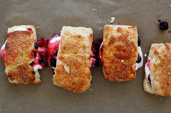 Biscuits with summer berries and whipped cream