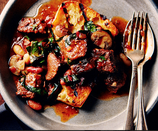 Bison & bean stew with wilted Swiss chard