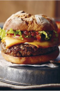 Bison burgers with smoked Gouda & red pepper relish