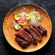 Bison rib eye with pickled vegetables