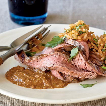 Bison steak with poblano mole