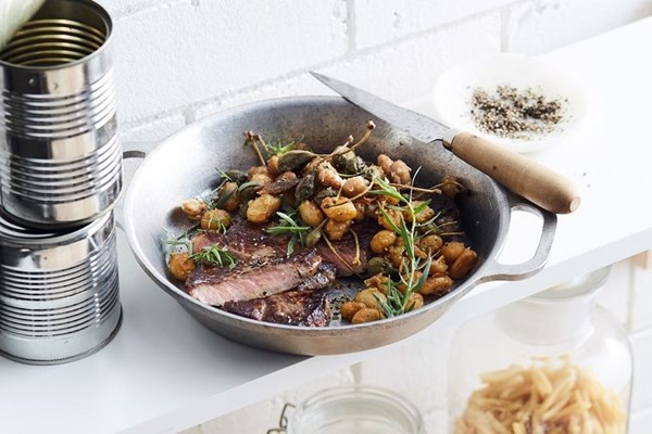 Bistro steak with butter beans and capers