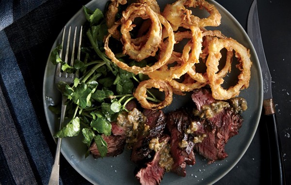 Bistro steak with buttermilk onion rings