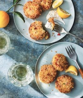 Bite-size dungeness crab cakes