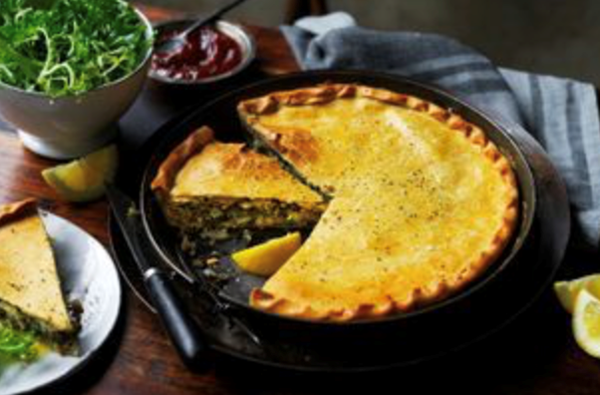Bitter autumn greens pie with lemon and olive oil pastry