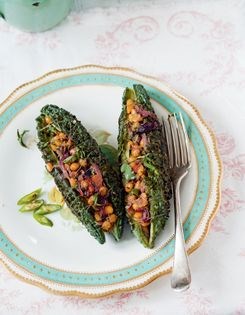 Bitter gourd filled with spiced chana daal (Stuffed karela)