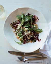 Bitter-greens salad with melted cheese