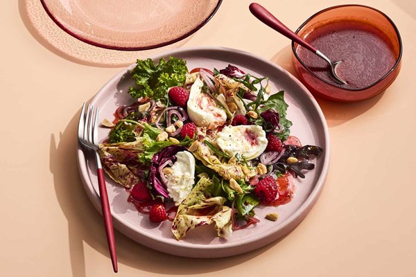 Bitter greens salad with raspberry vinaigrette