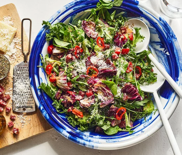 Bitter greens salad with soppressata & pecorino
