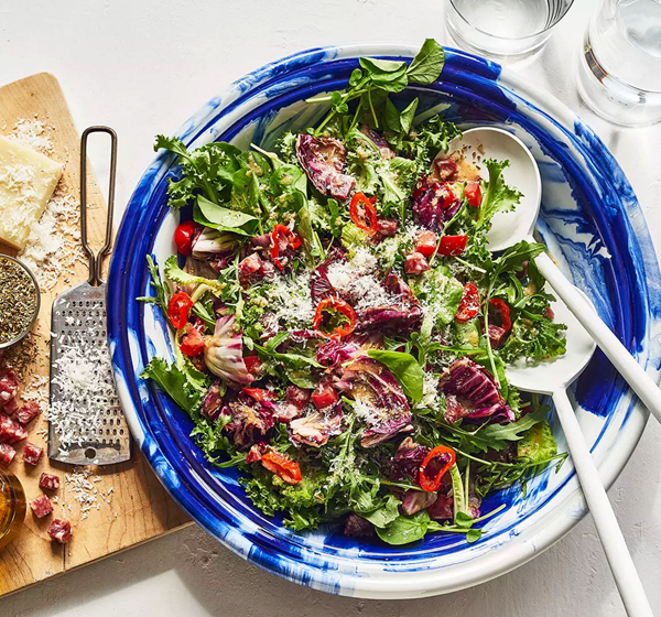 Bitter greens salad with soppressata & pecorino