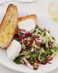 Bitter greens with almonds and goat cheese