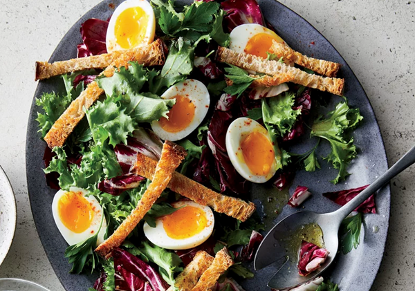 Bitter greens with soft-boiled eggs