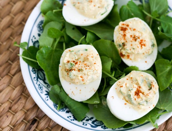 Bitter herb deviled eggs