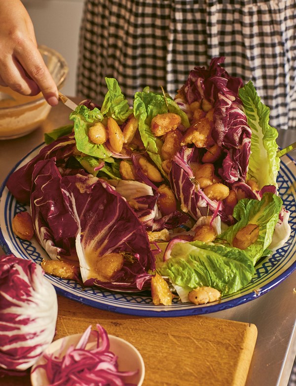 Bitter leaves with butter bean croutons