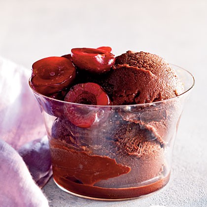 Bittersweet chocolate-cherry sorbet with fresh cherry compote