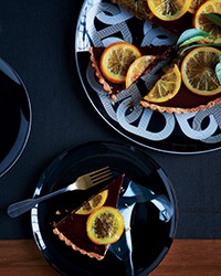 Bittersweet chocolate-truffle tart with candied oranges