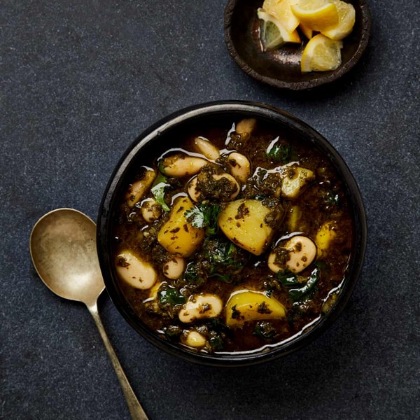 Bkeila, potato and butter bean stew
