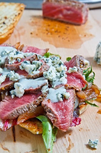 Black and blue steak sandwich