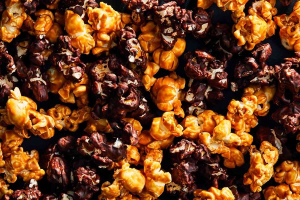 Black and tan chocolate popcorn