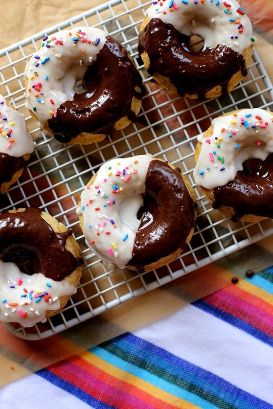 Black and white baked doughnuts
