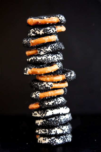 Black and white chocolate dipped pretzels